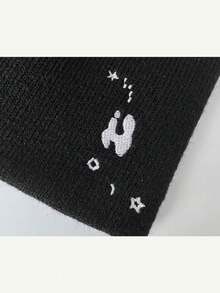 1pc Korean Style Letter Embroidered Knit Beanie Hat For Women, Versatile For Autumn/Winter, Large Head Circumference, Face-Slimming, Blogger Style - Multicolor - View 5