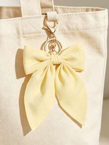 1pc Solid Color Korean Linen Chiffon Bead Floral Bow Keychain Car Key Pendant Accessory Bohemian Zinc Alloy All Season - Solid Yellow - View 1