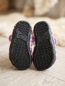 Girls' Indoor Slippers, Soft Rubber Sole, Lightweight, Warm And Comfortable, Pink Butterfly Hook-And-Loop, Autumn/Winter, Toddler/Middle Child - Purple - View 5