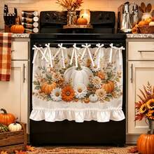 1PC Tie Top Dishwasher Cover Curtain, Ruffled Hem, 2D Flat Print Autumn Pumpkin Daisy Floral Pattern, Harvest Farmhouse Decor, Multi-Use Kitchen Curtain For Sink, Cabinet, Microwave - Multicolor - View 8