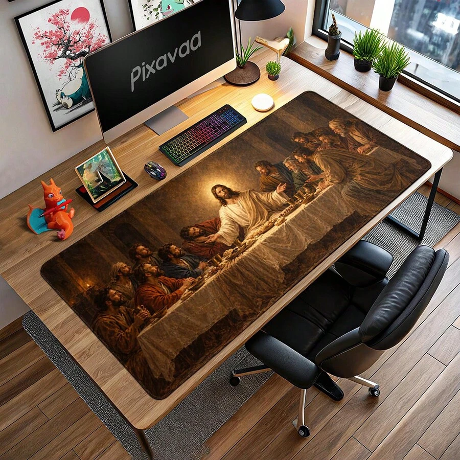 Biblical Last Supper Extended Mouse Pads, Jesus And Twelve Disciples Religious Painting Print, Smooth Fabric Surface Desk Mats For Computer, Keyboard, Church Office And Home Study, 3 Sizes Available - View 1