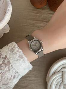 1件女款圓形石英手錶，灰色可調節PU錶帶，鑲鑽錶盤，適合日常穿戴與派對 - 灰色 - 查看 4