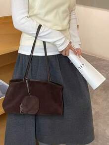 韓式小眾設計腋下肩背包，百搭時尚溫柔夏季女款托特肩背包 - 棕色 - 查看 4