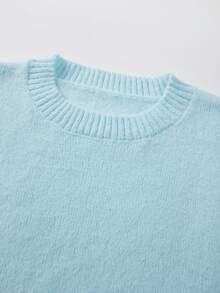 MORI Fall Winter Women Sweaters Y2K Cute Light Blue Fuzzy Crew Neck Solid Pullover Knit Tops School Vacation Brunch Going Out Tops - Blue - View 9