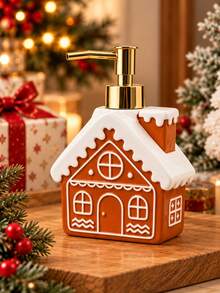 Exquisite Gingerbread House Shaped Press Soap Dispenser - Holiday Christmas Style Decor, Suitable For Hand Soap Or Dish Soap, Perfect For Bathroom And Kitchen Countertop - Multicolor - View 10