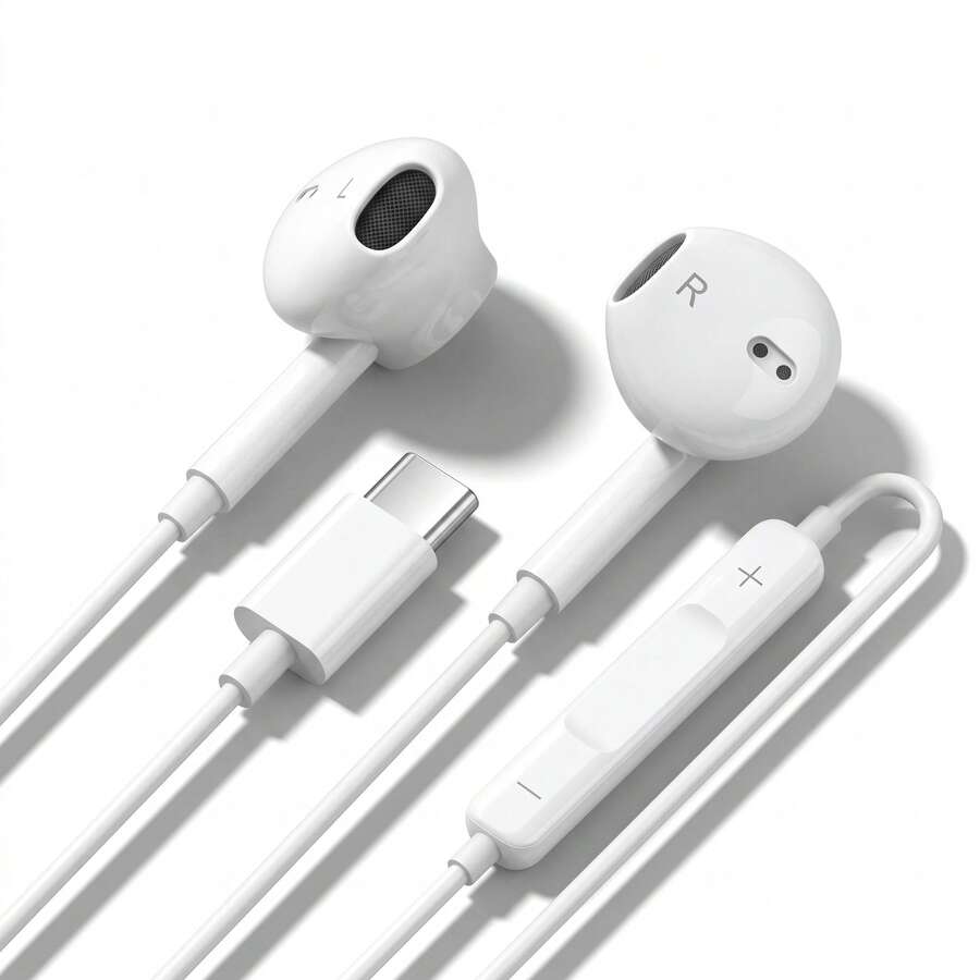 FCV 1 cặp tai nghe nhét tai có dây USB Type C, hỗ trợ mic và điều khiển âm lượng, tương thích với iPhone 18/17 Pro/15/16e Plus Pro Max/S25 S24 S23 S22 S21 Ultra Edge/Pad Pro/Pixel 9 8 7 và tất cả thiết bị USB-C (chiều dài dây 120cm) - Xem 1