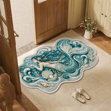 1pc Irregular Mermaid Waves Shell Seaweed Swirl Dreamy Ocean Design Microfiber Bath Rug,Non‑Slip Soft Bathroom Mat,Water‑Absorbent Doormat,Machine Washable,Low Pile,Knit Fabric,For Bedroom,Kitchen,Entryway,Indoor Use,Home Decor,Perfect New House Gift - A - View 8