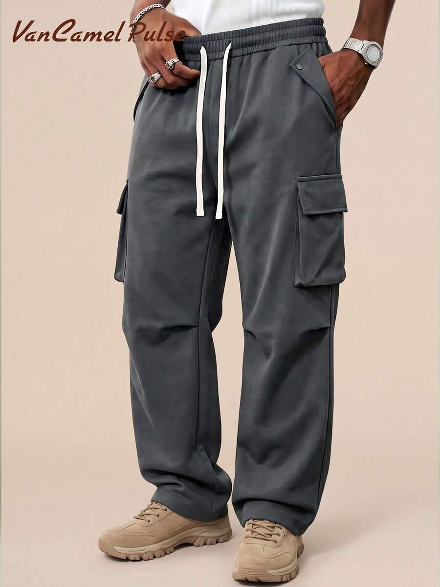 Vancamel Pulse Men's Outdoor Functional Style Sports Long Pants, Versatile Casual Solid Color Minimalist Large Pocket Design - Dark Grey - View 1