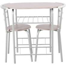 1 Pieza Juego de Comedor de 3 Piezas, Mesa Ovalada con 2 Sillas y Estante de Almacenamiento, Marco de Metal Plateado y MDF, Diseño Compacto para Comedor, Bar, Desayuno, Cocina y Apartamento - Rosa Oxidada - Ver 2