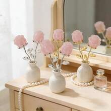 1PC/2PCS Natural Rose Quartz Rose Flower, Hand Carved Natural Crystal Rose Decorations, Perfect For Valentine's Day, Weddings, Anniversaries - With Ex - Rose Quartz Flower Gift Set - View 8