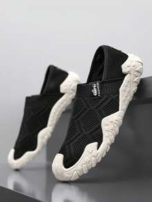 Men's Slip-On Breathable Knit Athletic Shoes, Sock Shoes, Elastic Sock Upper Non-Slip Outdoor Casual Walking Shoes, Suitable For Driving, Hiking, Universal Lightweight Non-Slip Water Shoes, Fitness Soft Sole Shoes, Pilates Yoga Fitness Shoes, Breathable Mesh Upper, Non-Slip Wear-Resistant Sole, Casual Hiking And Daily Walking, Great Gift, Suitable For Water Activities, Outdoor Hiking, Swimming, Fishing, Boating, Indoor Fitness - Black - View 6