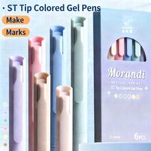 6pcs Morandi Color Retractable Gel Pens Set, Student Note-Taking And Highlighting Gel Pens, Retractable Quick-Dry, 0.5mm Tip, Multiple Color Ink, Smooth Writing, School And Office Supplies, Learning Supplies, Classroom Rewards - Multicolor - View 4