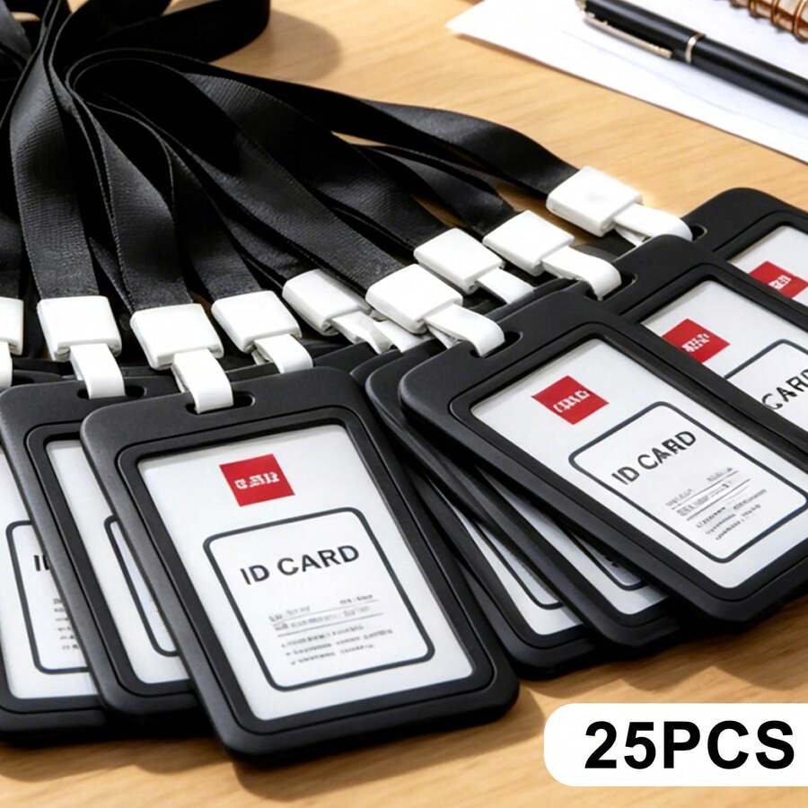 25pcs Black ID Card Holder Lanyard Set, Hard Shell Name Badge Card Holder Bulk Pack, Waterproof Plastic Card Holder And Lanyard, Suitable For Office, School And Conference Occasions - Multicolor - View 1