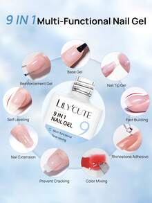 LILY'CUTE 9 In 1 2Pcs 15ml Uv Reinforcement Construction Gel Multi Functional Nail Gel For Nail Tip Extension Nail Surface Reinforcement Color Mixing Rhinestone Sticking Beginner Home Nail Art Gift - Multicolor - View 5
