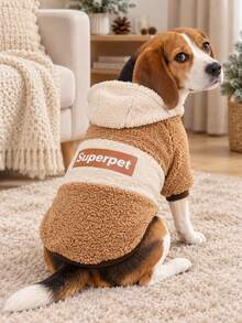 1pc Cute Pet Hooded Jacket, Soft & Comfortable Knitted Style, Suitable For Medium To Large Dogs, Thickened Warm Winter Clothing For Puppies, Applicable To French Bulldog, Labrador, Rottweiler - Khaki - View 10