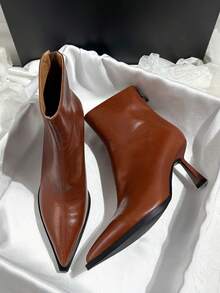 Women's Pointed Toe Ankle Boots 2025 Spring/Autumn New Chunky Heel Elegant High-End Style Plus Size 41-43 40 High Heel Shoes - Brown - View 8