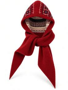 1pc Women's Pattern Hooded Knit Warm Decorative Casual Cute Style Hooded Scarf Suitable For Skiing, Outdoor, Outing In Autumn/Winter - Multicolor - View 10