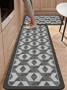 SANJIANGDI 1pc Black & White Inlaid Pattern Kitchen Mat, 3.5mm Soft Rubber Material, Absorbent & Easy To Clean, Suitable For Hallway, Bathroom, Living Room, Outdoor Door Mat And Toilet, All-Year Use, Suitable For Various Holidays - Multicolor - View 2