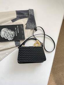2026Ladies Wave Embossed PU Leather Small Handbag, Top Handle Crossbody Bag, Elegant Shoulder Purse For Dating Party Daily Use - Black - View 10