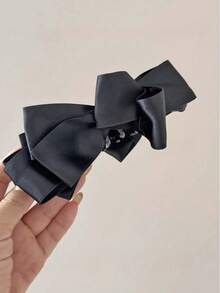 1pc Women's Glossy Satin Multi-Layer Bow Banana Hair Clip, Fashionable Elegant Hair Accessory, Suitable For Various Occasions - Black - View 2