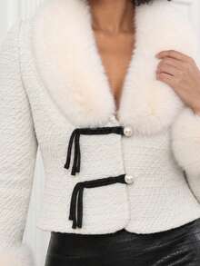Women Winter Coats - Cream - View 3