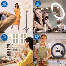 UEGOGO 10-Inch Ring Light (With Adjustable Tripod And Ball Head) - Portable LED Lighting Kit With Phone Holder; Suitable For Makeup, Selfie, Video Call, Live Streaming, Photography And Social Media Content Creation. Perfect As A Holiday Gift. - Black - View 6