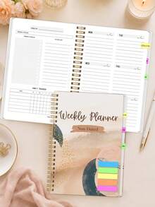1pc A5 Non-Dated Weekly Planner, Abstract Boho Spiral Organizer With Weekly Goals, To-Do List & Habit Tracker, Office Desk Accessories, Christmas Gifts, Bible Study Materials - A5 - View 7