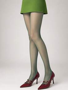 1 Pair Candy Color Ultra-Thin Tights, Lightweight Slim Fit, Unique Fashionable Tone, Suitable For Skirts, Ankle Boots, Dating And Weekend Outfits - Dark Green - View 5