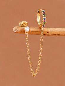 1 Piece 18K Gold Plated Chain Dangle Drop Earrings And Zirconia Pendant Hoop Earring For Women Vacation Party Jewelry Accessories - Chain Earrings 1PC - View 7