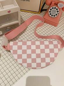 Tas Pinggang Anak Motif Papan Catur, Pilihan Warna Beragam, Tas Selempang Kasual, Tas Koin Olahraga Luar Ruangan Ringan dengan Tali yang Dapat Diatur, Cocok untuk Penggunaan Sehari-hari - A - View 6