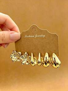 6-18pcs Gold Fashion Earrings Set, Stylish And Elegant, Suitable For Daily, Party And Event Occasions, Gift For Friends And Family (Lightweight CCB Material, Non-Fading) - Gold - View 5