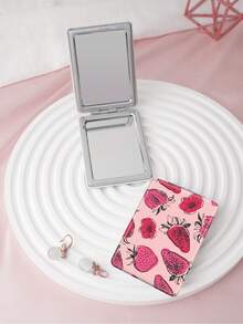 1PC Ins Fruit Series Portable Vanity Mirror, Foldable Lightweight Ultra-Thin Convenient Hand Mirror, PU Leather, Suitable For Multiple Scenarios And All People, Rectangular Mirror, Pocket Mirror, Fresh Cartoon Strawberry Pattern Design, Exquisite And Delicate, Easy To Carry, Handheld Makeup Mirror, 180° Flip Cover, Multi-Functional Mini Mirror, Compact Mirror, Mirrors - Multicolor - View 2