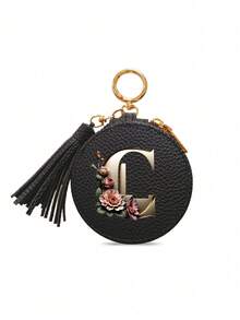 Unisex Multi-Functional Key Pouch, Earphone Bag, Data Cable Organizer, With Gold 26 Letters A-Z Pattern, Zipper Key Storage Bag, Floral Pattern Design, PU Faux Leather Organizer Bag, Zipper Pouch, Car Key Storage Bag, Car Key Chain, Portable Compact Key Pouch, Minimalist Design, Travel Accessory, Elegant Jewelry, Suitable For Home, Office, Travel, Car, Suitable For Men And Women, Ideal Gift For Friends, Family, Mother's Day - Multicolor - View 15