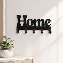 Giá treo chìa khóa gắn tường bằng gỗ bán chạy nhất, giá treo chìa khóa chữ "Home" thời trang màu đen, kệ lưu trữ gắn tường, giá tổ chức chìa khóa nghệ thuật, móc trang trí lối vào - Móc treo chìa khóa nhà chữ đen - Xem 3