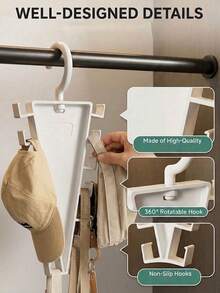 V-Shaped Wardrobe Storage Hanging Rack | 12 Hooks Large Capacity | 360° Rotating Space-Saving - Multicolor - View 16