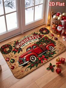 1pc Christmas Floor Mat Cute Red Kart Gift, Felt Material, Machine Washable, Printed Carpet Perfect For Entryway, Bathroom, Living Room, Laundry Room, Home Decor, Autumn/Winter Decoration, Ideal For Christmas Home And Kitchen Decor - Multicolor - View 10