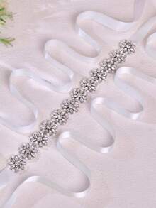 1pc Minimalist Rhinestone Flower Wedding Belt, Handmade Bridal Waistband, Women's Fashion Accessory Suitable For Party, Banquet Dress - Original White - View 11
