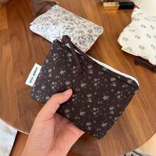 Vintage Ditsy Floral Storage Bag, Earphone Lipstick Key Coin Cosmetic Organizer Pouch, Polka Dot Clutch - Multicolor - View 2