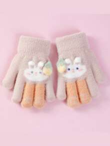 1Pair Kids Gloves, Warm Thermal Lined Cute Rabbit Design Finger Gloves For Boys And Girls, Suitable For Outdoor Play, Fits Ages 1-5 - Rabbit Five-finger - View 5
