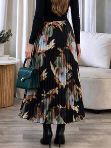 Women's Casual Elegant Lightweight Commute Floral Print Pleated A-Line Skirt - Multicolor - View 2