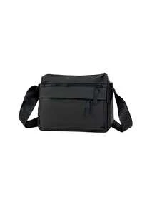 Men's Waterproof Nylon Crossbody Bag With Multiple Zippers, Layered Large Capacity Commuting Shoulder Bag, Lightweight Cycling Shoulder Bag - Black - View 6