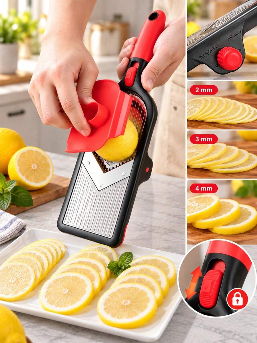 1 Set Adjustable Stainless Steel Blade Handheld Vegetable Slicer Kitchen Tool - Multicolor - View 1