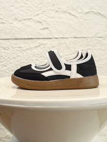 1 Pair New Girls' Mary Jane Shoes, Non-Slip Soft Sole Sports Shoes, Hook And Loop Design Flat Shoes, Versatile For Children's Daily, School, Holiday Outfits - Black - View 4