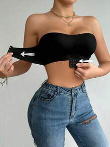 Front-Clasp Bandeau Bra, Removable Padding, Upgraded Non-Slip Silicone, Wire-Free, Criss-Cross Back Design - Black - View 2
