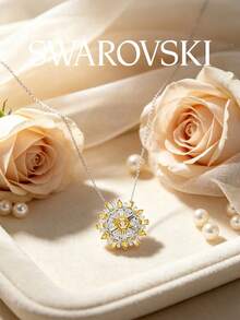 Swarovski Women's Flower Necklace, High-End Crystal Pendant, Rhodium-Plated Long Chain Design, Luxury Jewelry Accessory, Gift - Multicolor - View 4