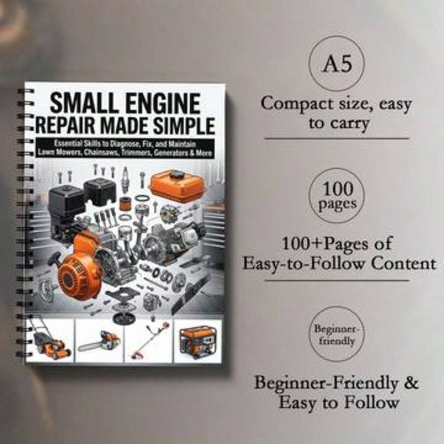 Small Engine Repair Themed Notebook: Spiral Bound Learning Notebook, Suitable For Lawn Mowers, Chainsaws, Oil Saws, Generators, Small Gasoline Engine Troubleshooting, Maintenance Records And DIY Repair Project Planning - A - View 1