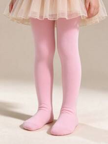1 Pair Baby Tights, Infant Leggings, One-Piece Tights, Princess Style, Baby Girl Dance Socks, Solid Color, Versatile Minimalist Style - Pink - View 3