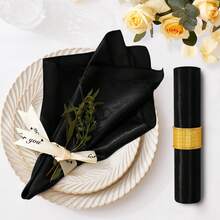 1/2/6pcs French Style Premium Satin Minimalist Solid Color Hemmed Napkins, Suitable For Wedding, Party, Holiday, Birthday Table Decor - Black - View 8