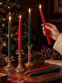4/2PCS, Vintage Style Smooth Pointed Long Taper Candles, Red/Green, Christmas Set, 0.86*9.84 Inch Long Taper Candles, Ideal For Home Decor, Festive Party, Tabletop Decoration, Christmas, Christmas Decoration - Multiple Styles - View 6