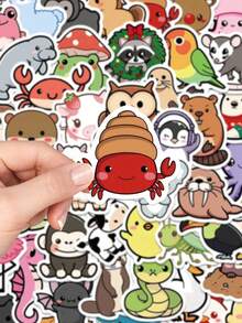 somoving 100pcs Cartoon Animals Sticker Aesthetic Cute Graffiti Decals For Laptop Luggage Computer Scrapbook Stationery Phone Sticker Kids Gifts - Multicolor - View 5